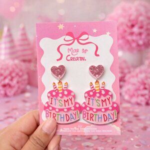 Pink Birthday Cake Earrings | It’s My Birthday Statement Girly Earrings